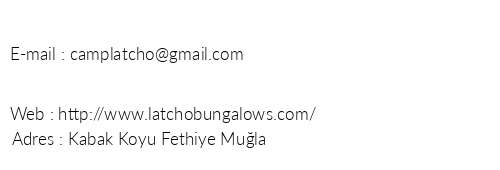 Latcho Bungalows Kabak telefon numaralar, faks, e-mail, posta adresi ve iletiim bilgileri